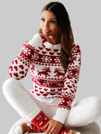 Damen Norweger Weihnachtspullover Rot-Weiß mit Herzen & Rentier – Strickpullover, Winter