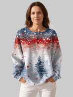 Damen Weihnachtspullover mit Tannenbaum-Print – Waffelstrick Winterpullover, Innen angeraut, Knopfleiste