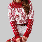 Damen Norweger Weihnachtspullover mit Schneeflocken – Fair-Isle Strickpullover, Winter