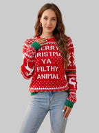 Damen Lustiger Weihnachtspullover – Strickpullover mit Spruch & Weihnachtsmuster, Winter
