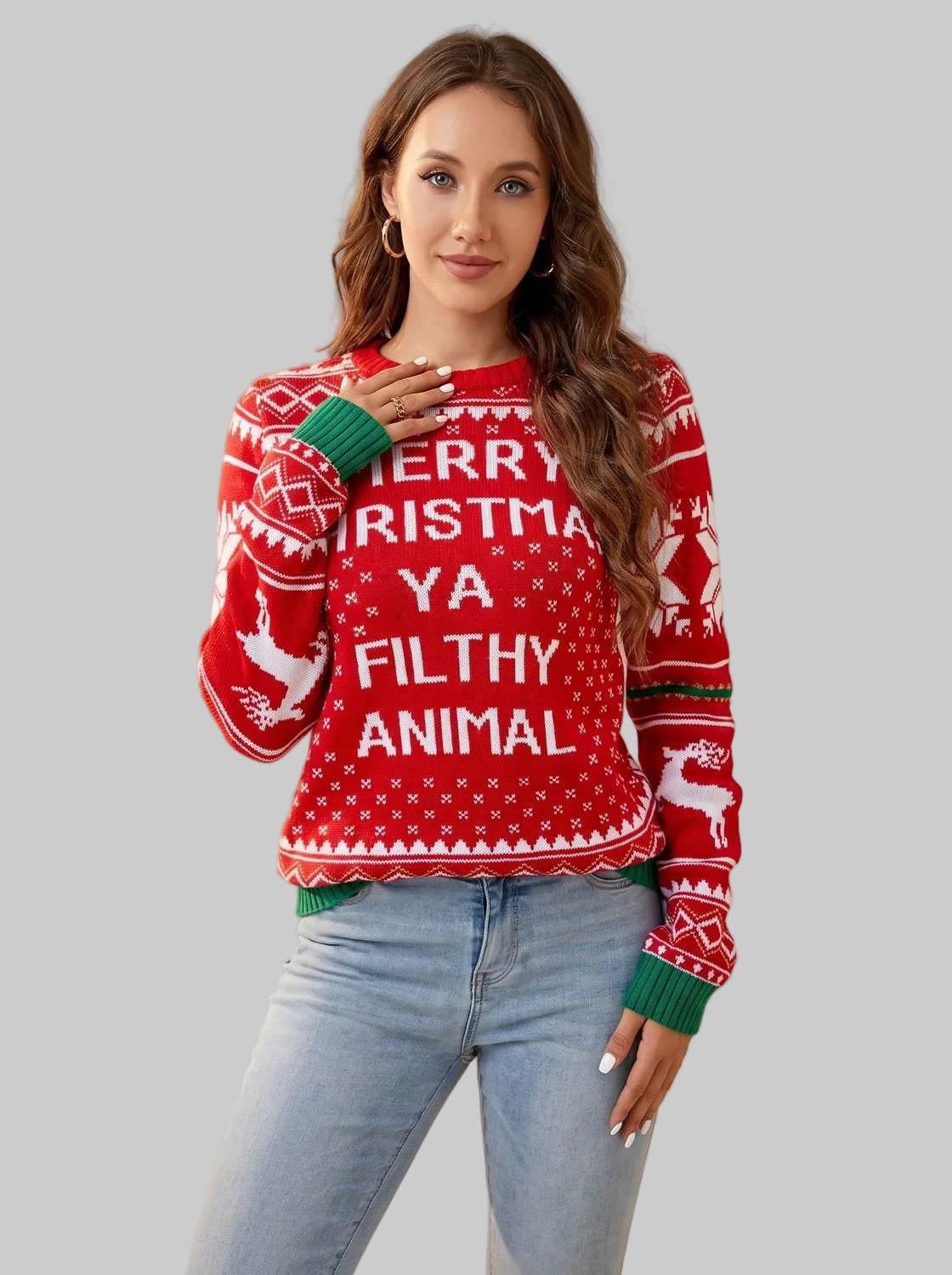 Damen Lustiger Weihnachtspullover – Strickpullover mit Spruch & Weihnachtsmuster, Winter