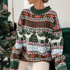 Damen Norweger Weihnachtspullover mit Rentiermuster – Strickpullover, Winter, Lockere Passform