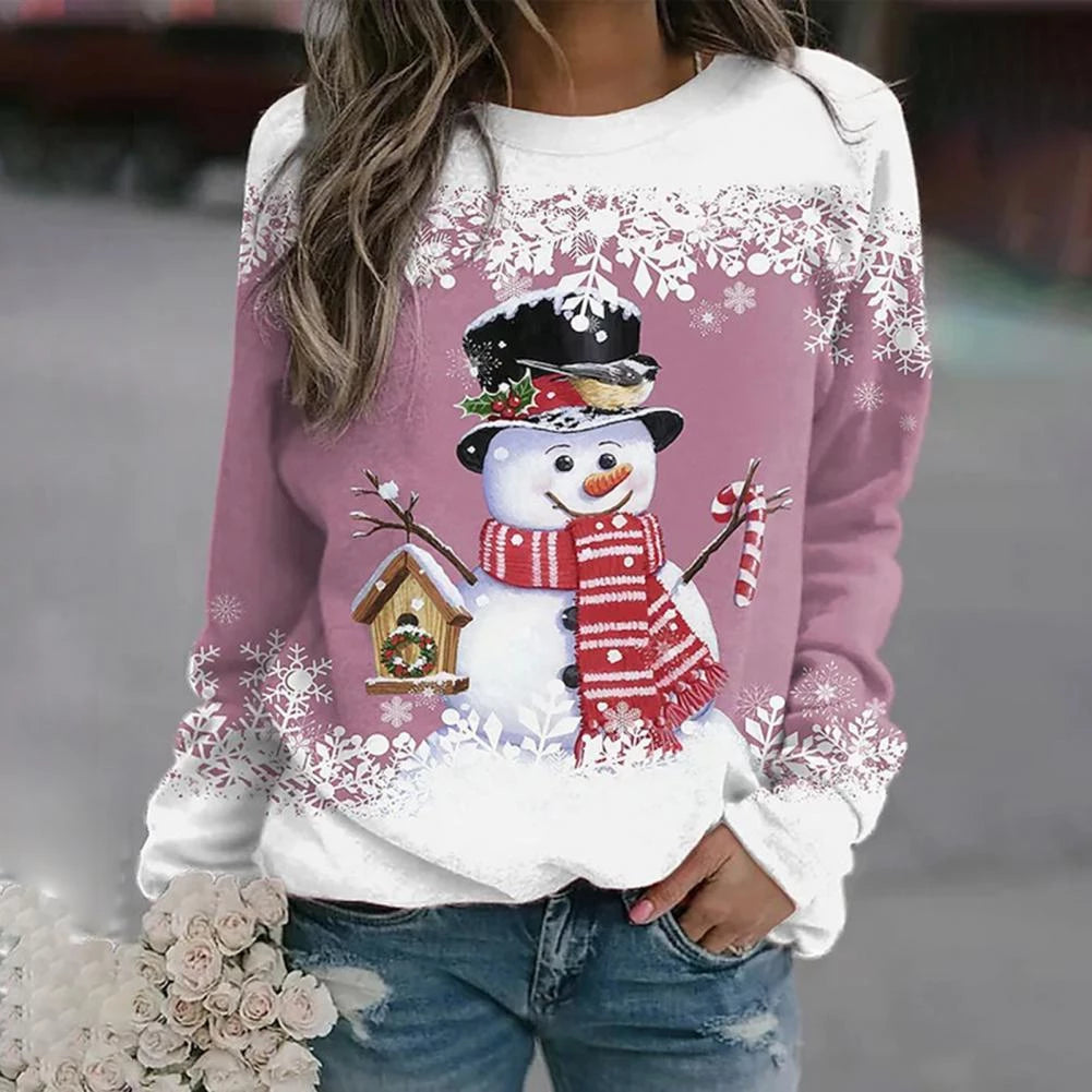 Damen Weihnachtspullover mit Schneemann – Festliches Winter-Sweatshirt, Lockere Passform