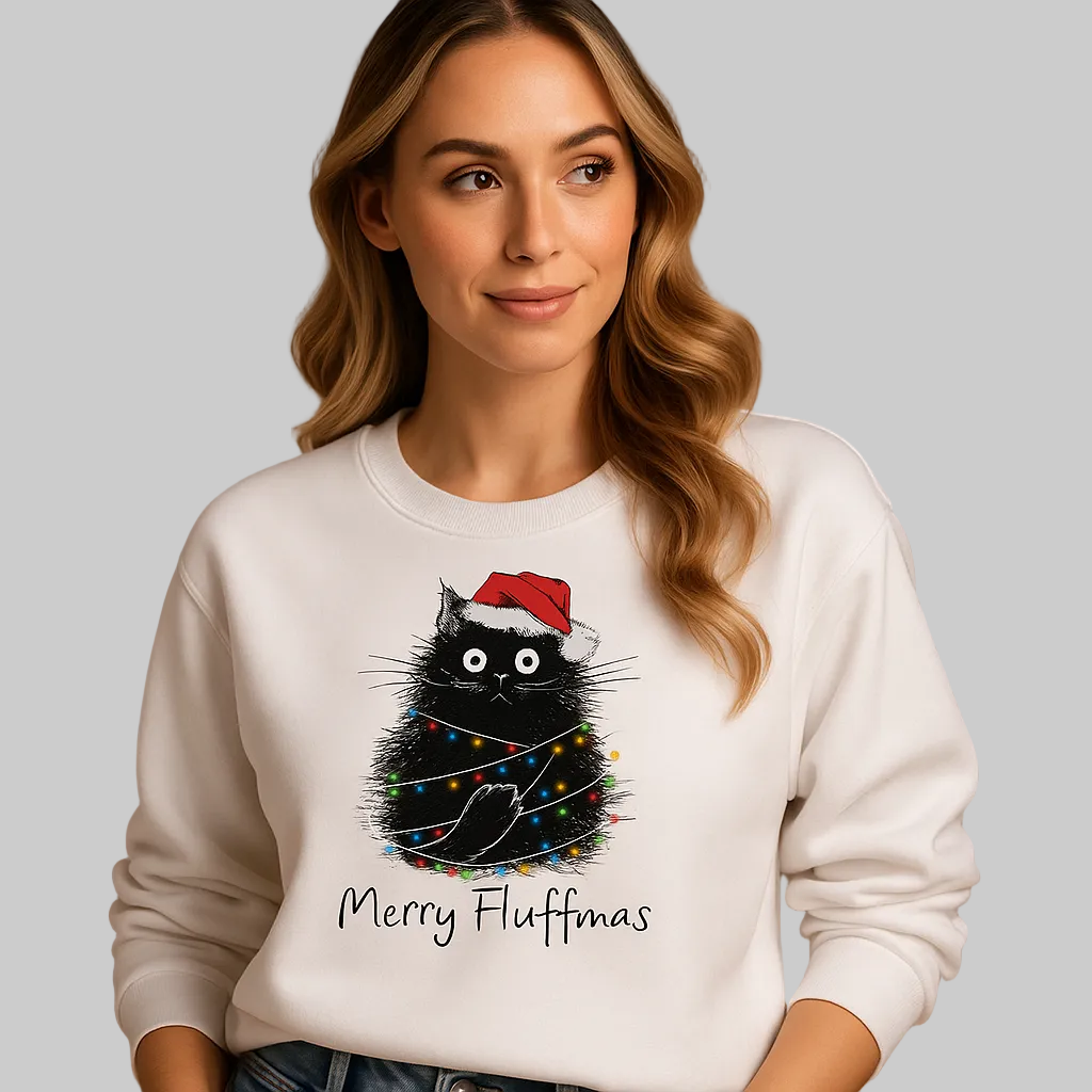 Damen Weihnachtspullover mit Katzen- & Schneemann-Print – Weihnachts-Sweatshirt, Lockere Passform