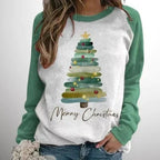 Damen Weihnachts-Sweatshirt mit Tannenbaum-Print – Merry Christmas Raglan Pullover, Langarm