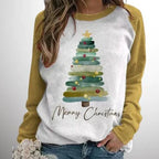 Damen Weihnachts-Sweatshirt mit Tannenbaum-Print – Merry Christmas Raglan Pullover, Langarm