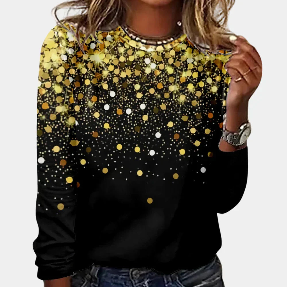Damen Weihnachtspullover mit Glitzer-Print – Festlicher Winterpullover, Langarm