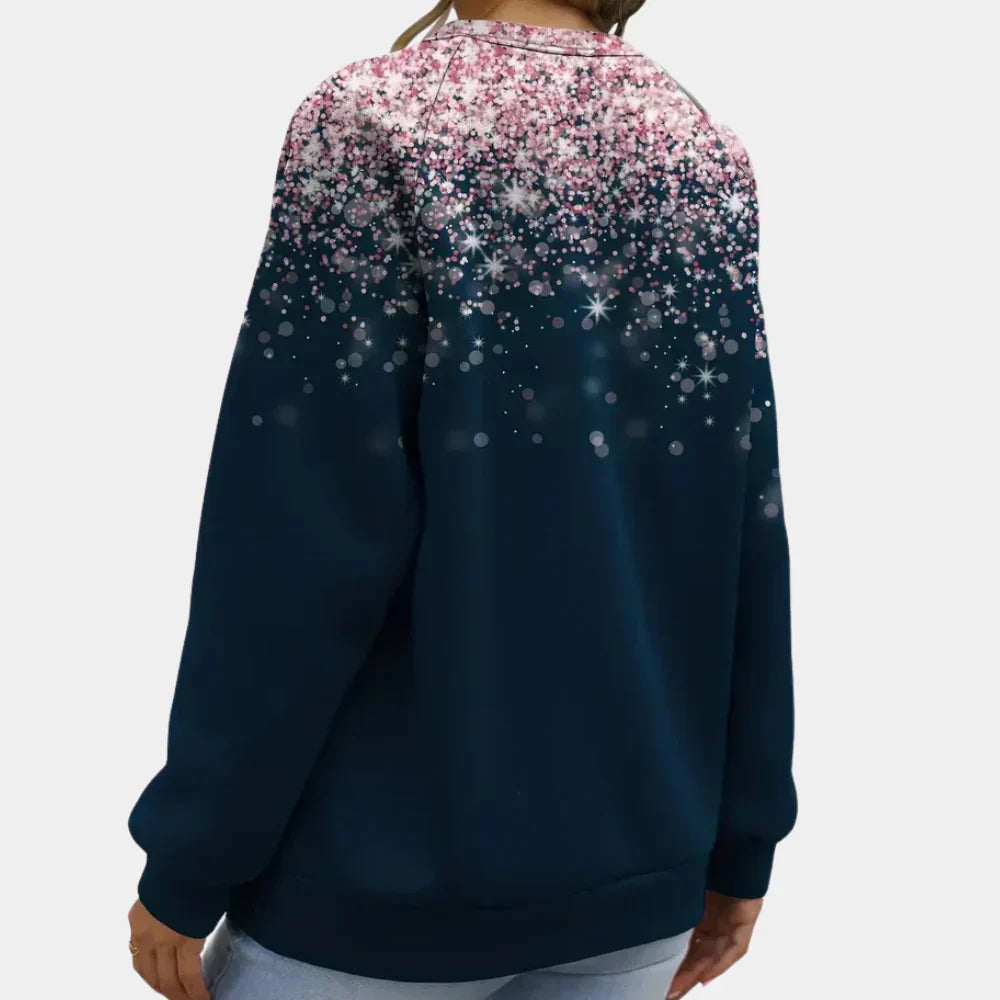 Damen Weihnachtspullover mit Glitzer-Print – Festlicher Winterpullover, Langarm