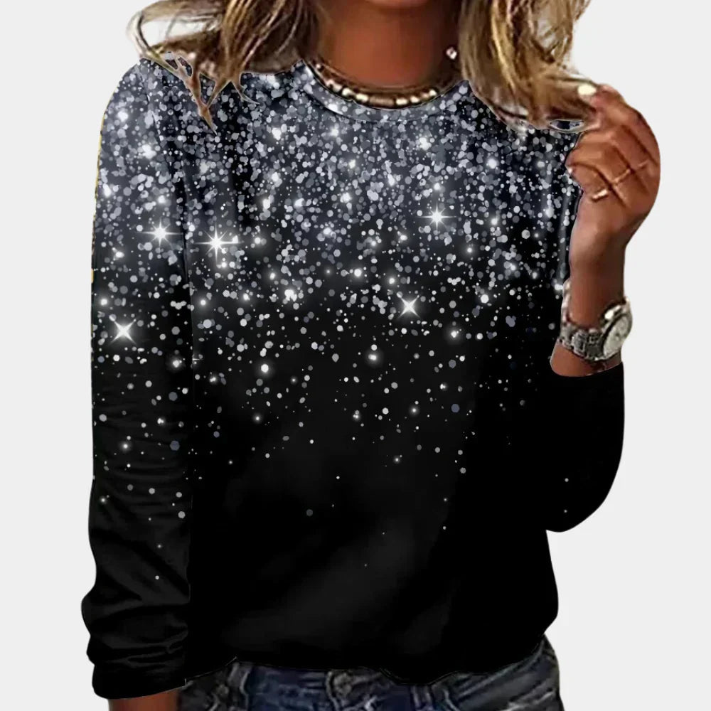 Damen Weihnachtspullover mit Glitzer-Print – Festlicher Winterpullover, Langarm