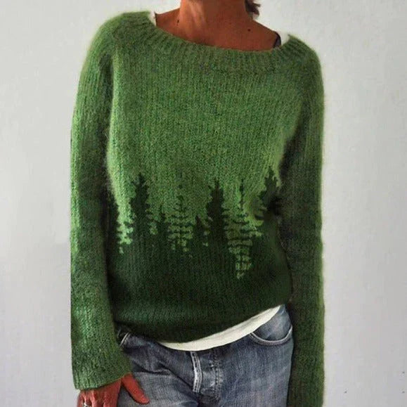 Damen Norweger Pullover mit Rundpasse – Strickpullover mit nordischem Muster, Winter, Locker