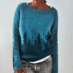 Damen Norweger Pullover mit Rundpasse – Strickpullover mit nordischem Muster, Winter, Locker