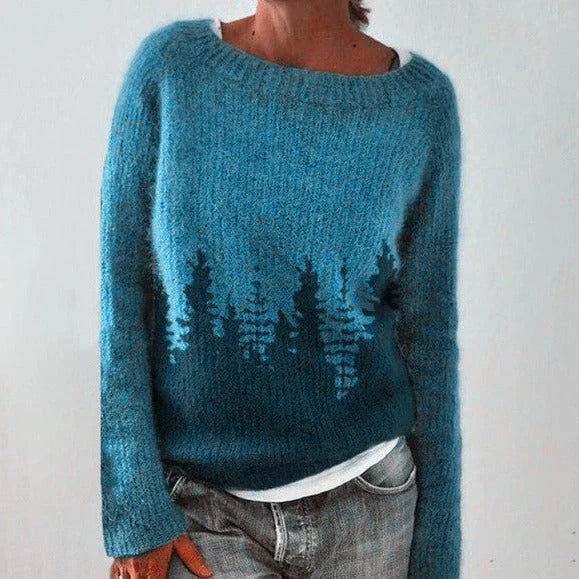 Damen Norweger Pullover mit Rundpasse – Strickpullover mit nordischem Muster, Winter, Locker