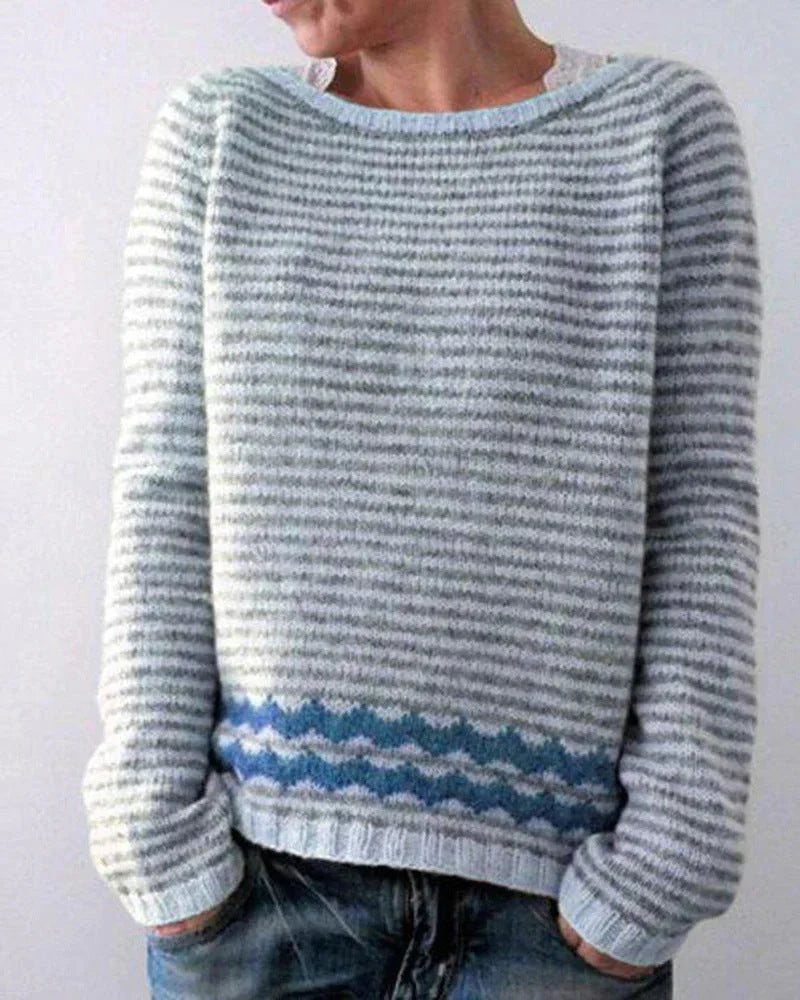 Damen Norweger Pullover mit Rundpasse – Strickpullover mit nordischem Muster, Winter, Locker