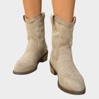 Damen Western Ankle Boots mit Steppdetails und Blockabsatz