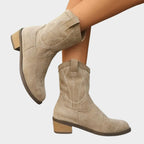Damen Western Ankle Boots mit Steppdetails und Blockabsatz