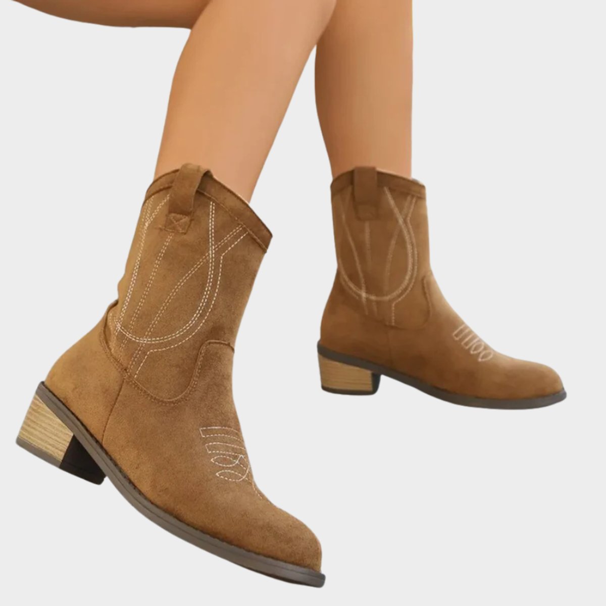 Damen Western Ankle Boots mit Steppdetails und Blockabsatz