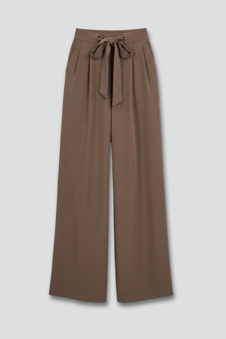 Damen Palazzohose Wide Leg mit Bindegürtel und Bundfalten – High Waist Stoffhose