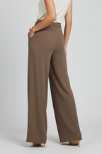 Damen Palazzohose Wide Leg mit Bindegürtel und Bundfalten – High Waist Stoffhose