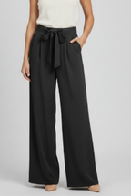 Damen Palazzohose Wide Leg mit Bindegürtel und Bundfalten – High Waist Stoffhose