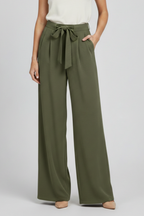 Damen Palazzohose Wide Leg mit Bindegürtel und Bundfalten – High Waist Stoffhose