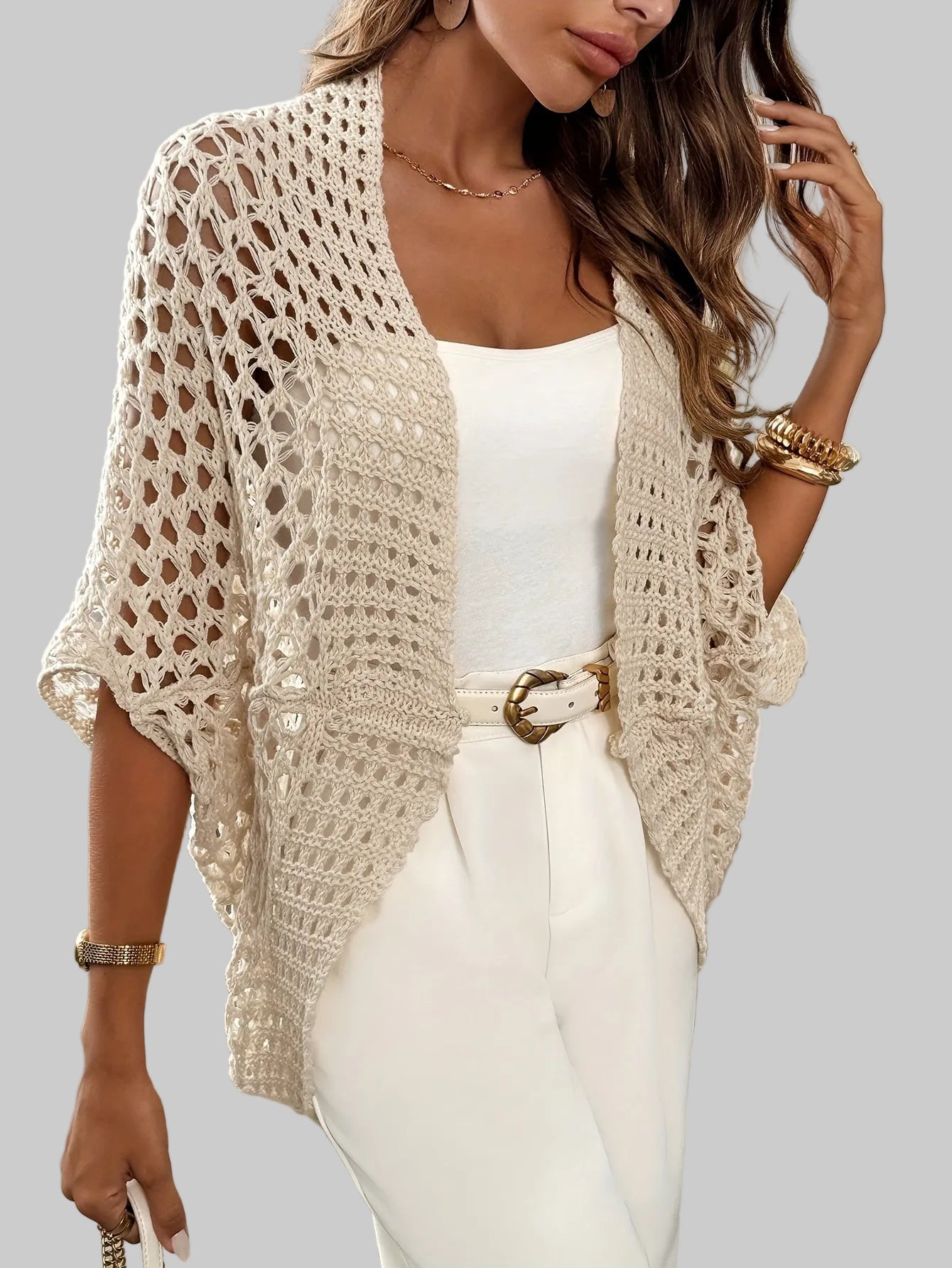 Damen Winter Cardigan mit offenem Drapé-Design
