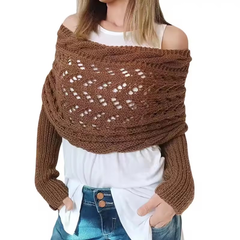 Damen Strick-Schulterschal mit Lochmuster – Warmer Winter-Loopschal & Schulterwärmer