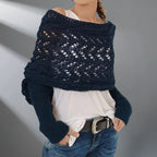 Damen Strick-Schulterschal mit Lochmuster – Warmer Winter-Loopschal & Schulterwärmer