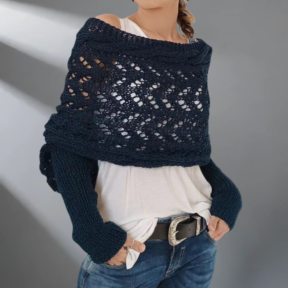 Damen Strick-Schulterschal mit Lochmuster – Warmer Winter-Loopschal & Schulterwärmer