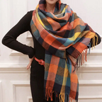 Damen Kaschmirschal mit Fransen – Karierter Winterschal & Deckenschal, Weich und Warm