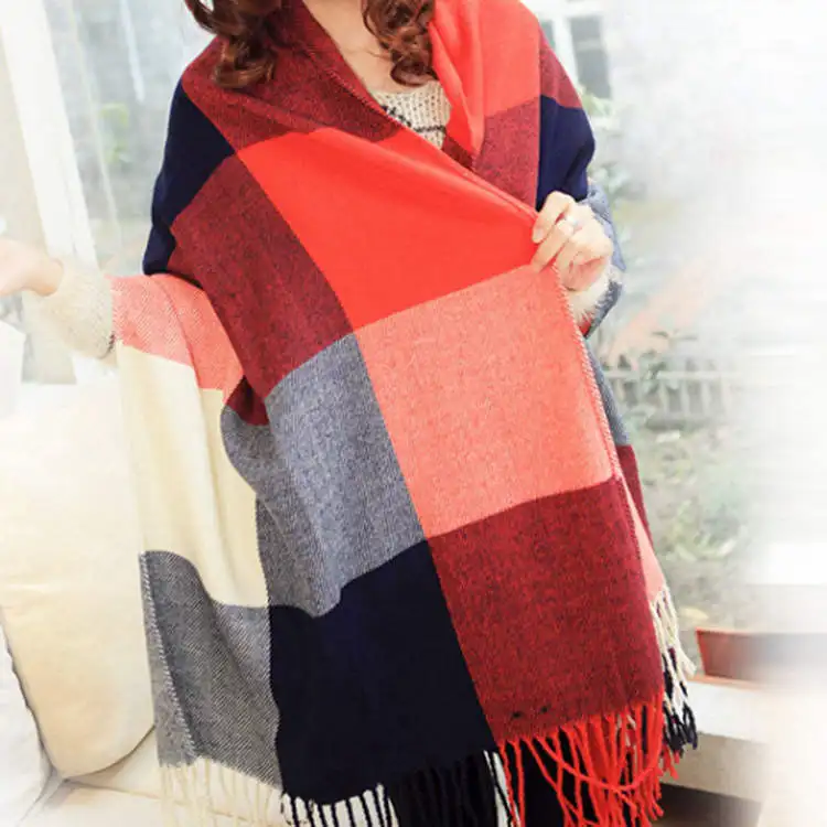 Damen Kaschmirschal mit Fransen – Karierter Winterschal & Deckenschal, Weich und Warm