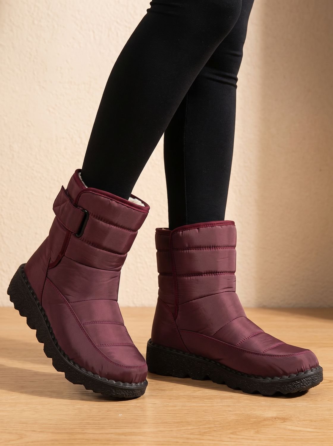 Damen Wasserabweisende Winterstiefel mit Fleecefutter – Schneestiefel mit Klettverschluss