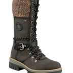 Damen Winterstiefel mit Strickbündchen und Schnürung – Wadenhohe Schnürstiefel mit Profilsohle