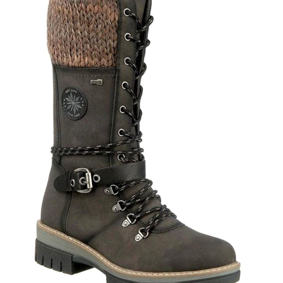 Damen Winterstiefel mit Strickbündchen und Schnürung – Wadenhohe Schnürstiefel mit Profilsohle