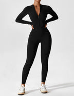 Damen Zip-Up Ganzkörperanzug mit körperbetonter Passform und elastischem Material