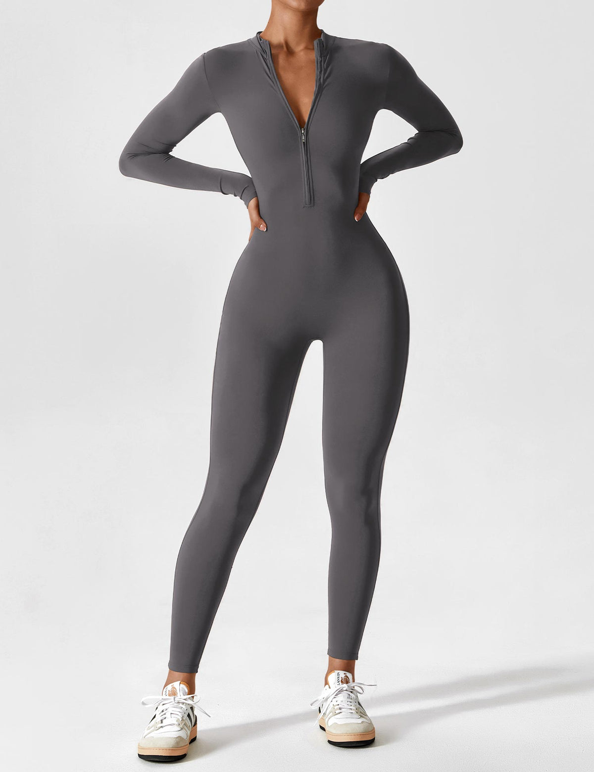 Damen Zip-Up Ganzkörperanzug mit körperbetonter Passform und elastischem Material