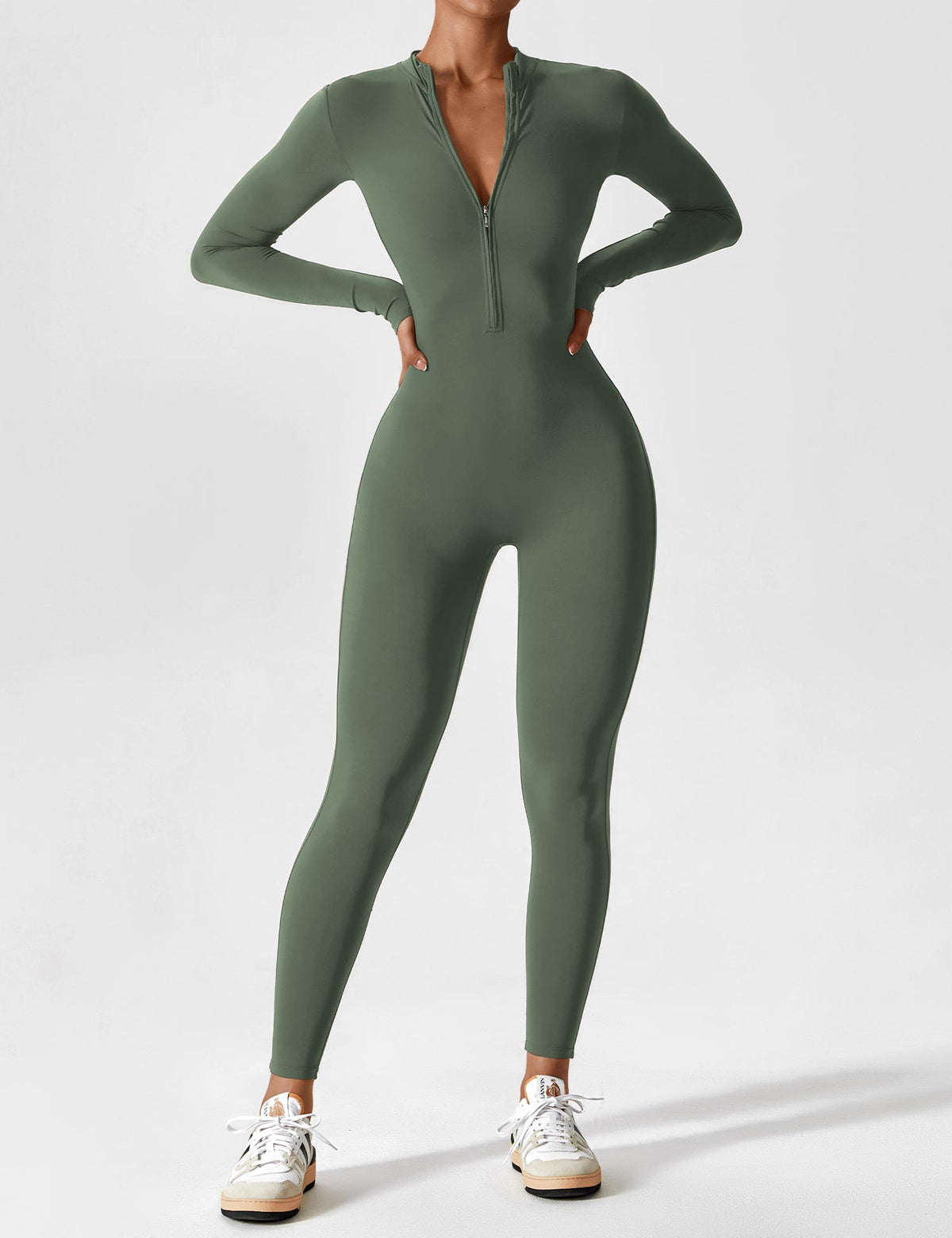 Damen Zip-Up Ganzkörperanzug mit körperbetonter Passform und elastischem Material