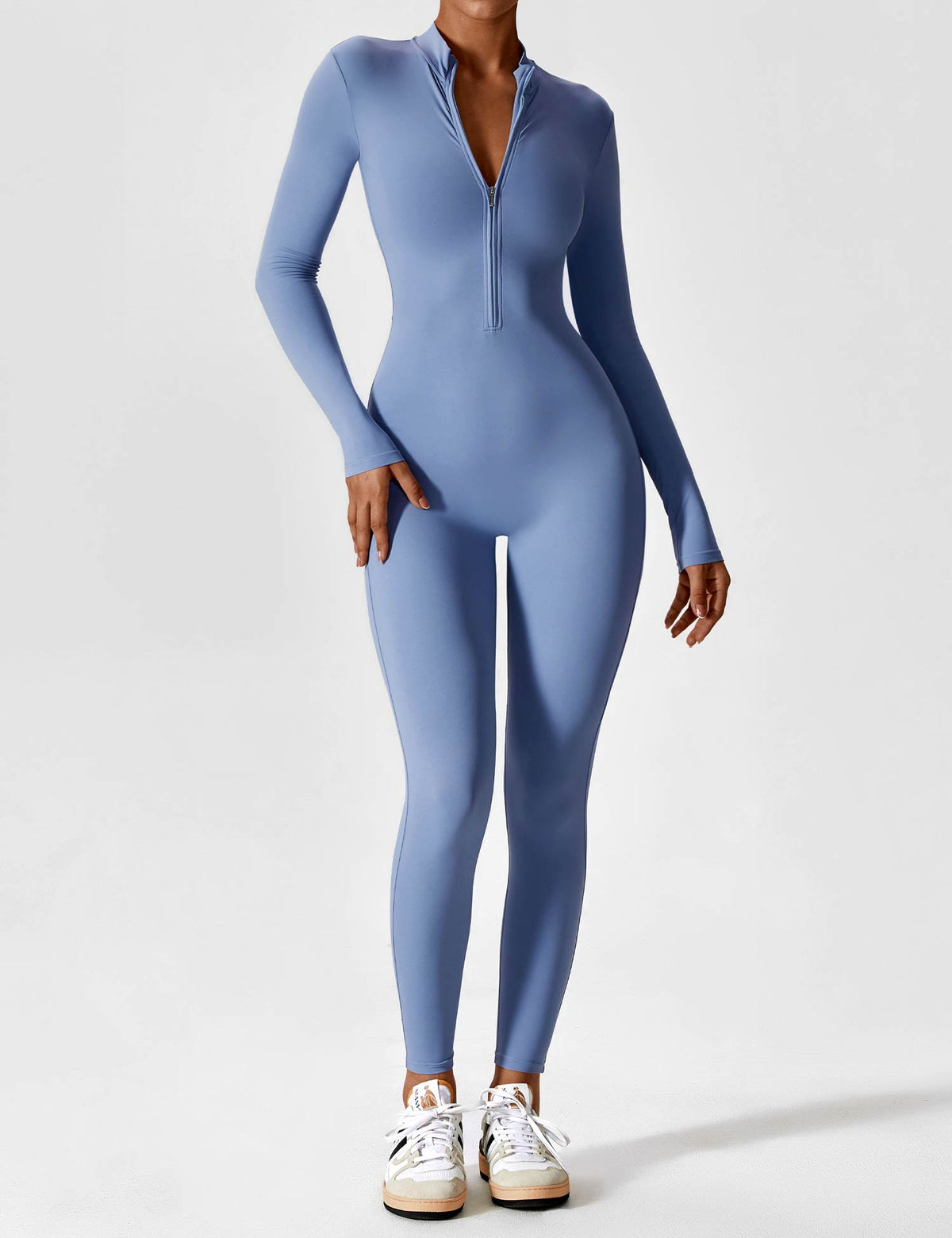 Damen Zip-Up Ganzkörperanzug mit körperbetonter Passform und elastischem Material