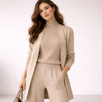 Damen dreiteiliges Strick-Loungewear-Set mit langem Cardigan