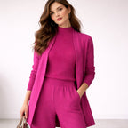Damen dreiteiliges Strick-Loungewear-Set mit langem Cardigan