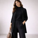 Damen dreiteiliges Strick-Loungewear-Set mit langem Cardigan