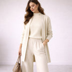 Damen dreiteiliges Strick-Loungewear-Set mit langem Cardigan