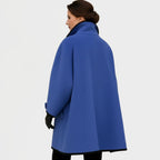 Damen eleganter Mantel mit Kontrastkanten, großem Revers und Knopfverschluss