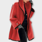 Damen eleganter Mantel mit Kontrastkanten, großem Revers und Knopfverschluss