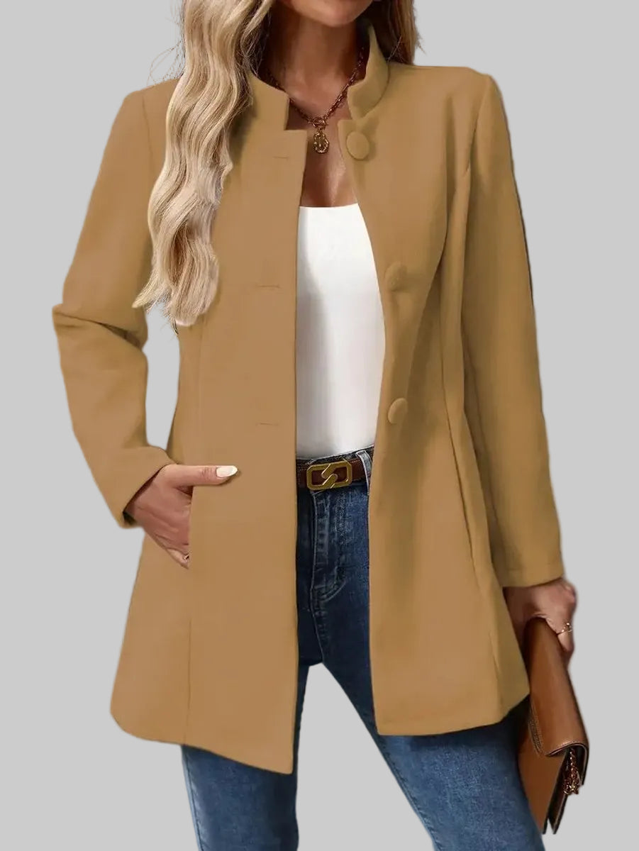 Damen figurbetonter Blazer mit Stehkragen und Seitentaschen