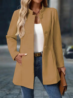 Damen figurbetonter Blazer mit Stehkragen und Seitentaschen