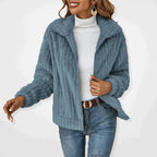 Damen flauschiger Oversized-Cardigan mit Reißverschluss und Umlegekragen