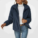 Damen flauschiger Oversized-Cardigan mit Reißverschluss und Umlegekragen