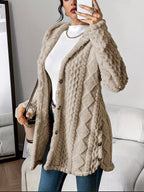 Damen flauschiger Oversized-Kapuzen-Cardigan mit Knopfleiste