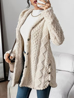 Damen flauschiger Oversized-Kapuzen-Cardigan mit Knopfleiste