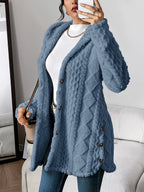 Damen flauschiger Oversized-Kapuzen-Cardigan mit Knopfleiste